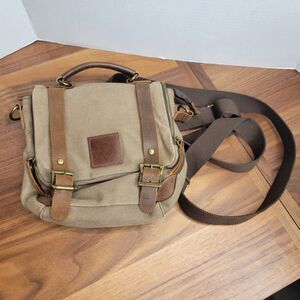 Jk Johnson Brown Canvas with Leather Handle & Trim Crossbody Bag